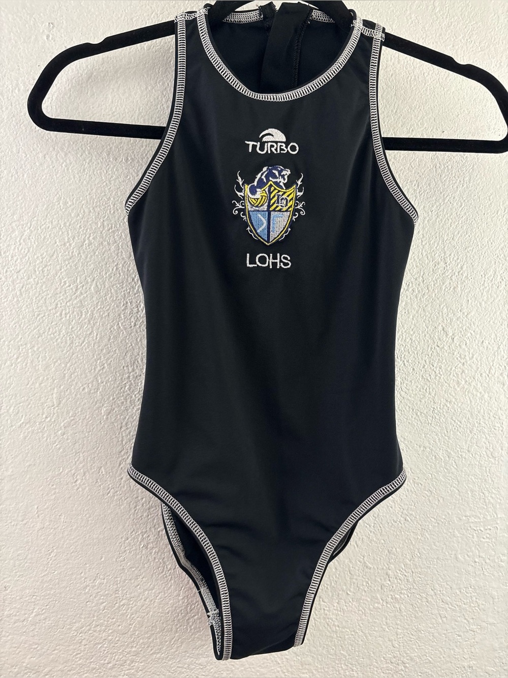 Turbo Water Polo  black high neckline and contrasting white flatlock stitching S